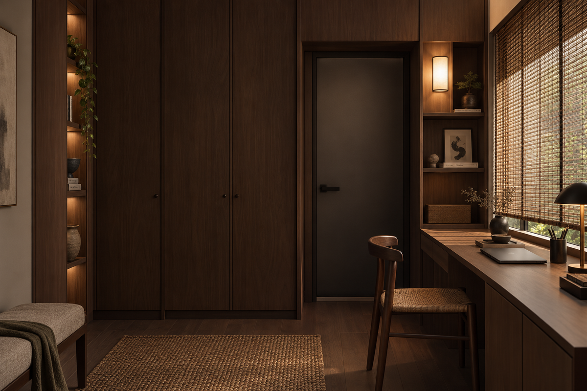 Bukit Bintang apartment with dark walnut wardrobe and built-in study nook