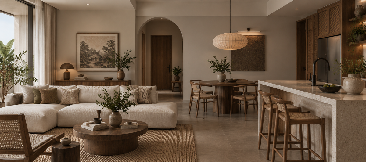 Petaling Jaya condo open-plan living, dining and kitchen