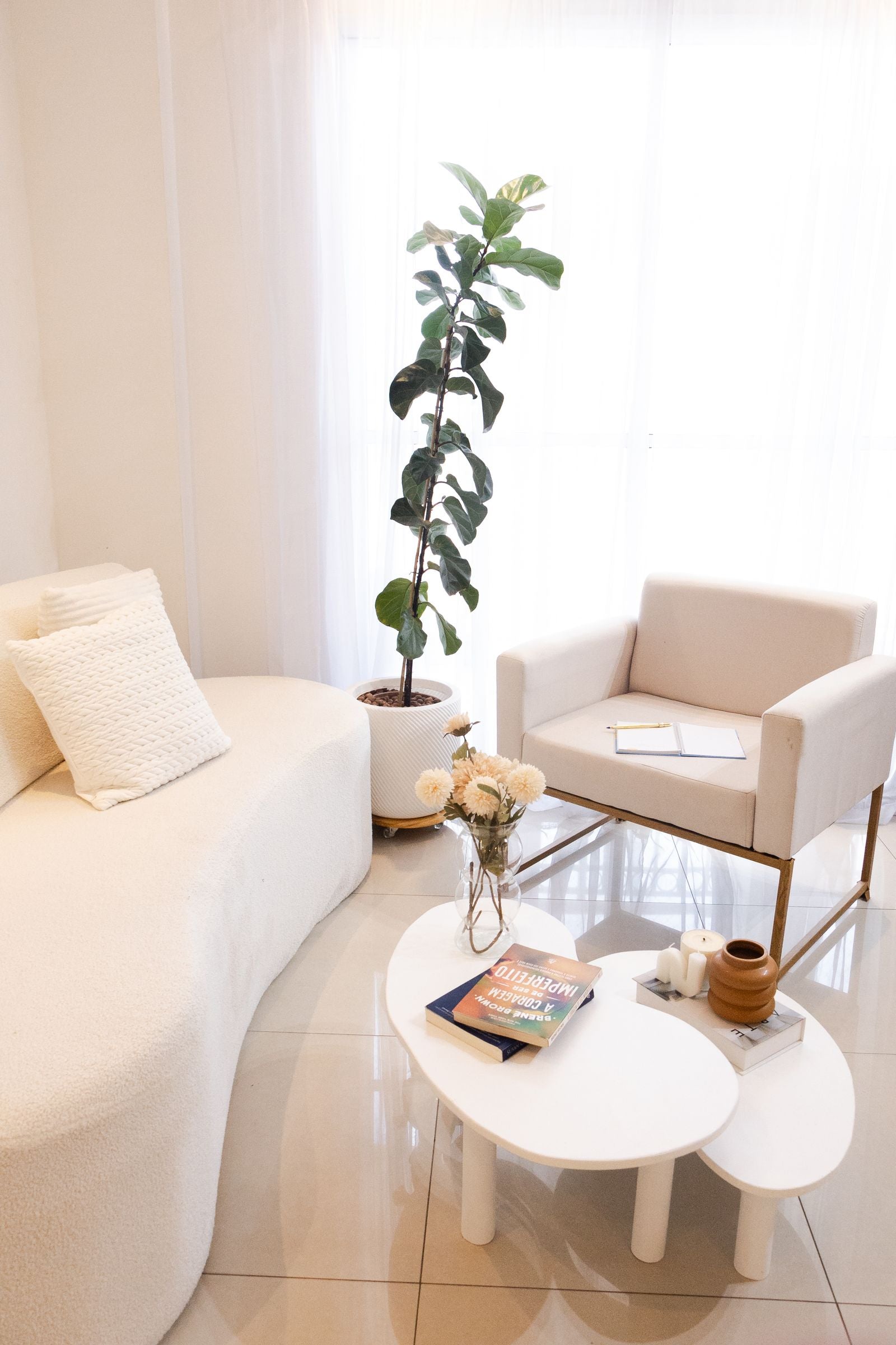 Modern minimalist living room interior with natural light