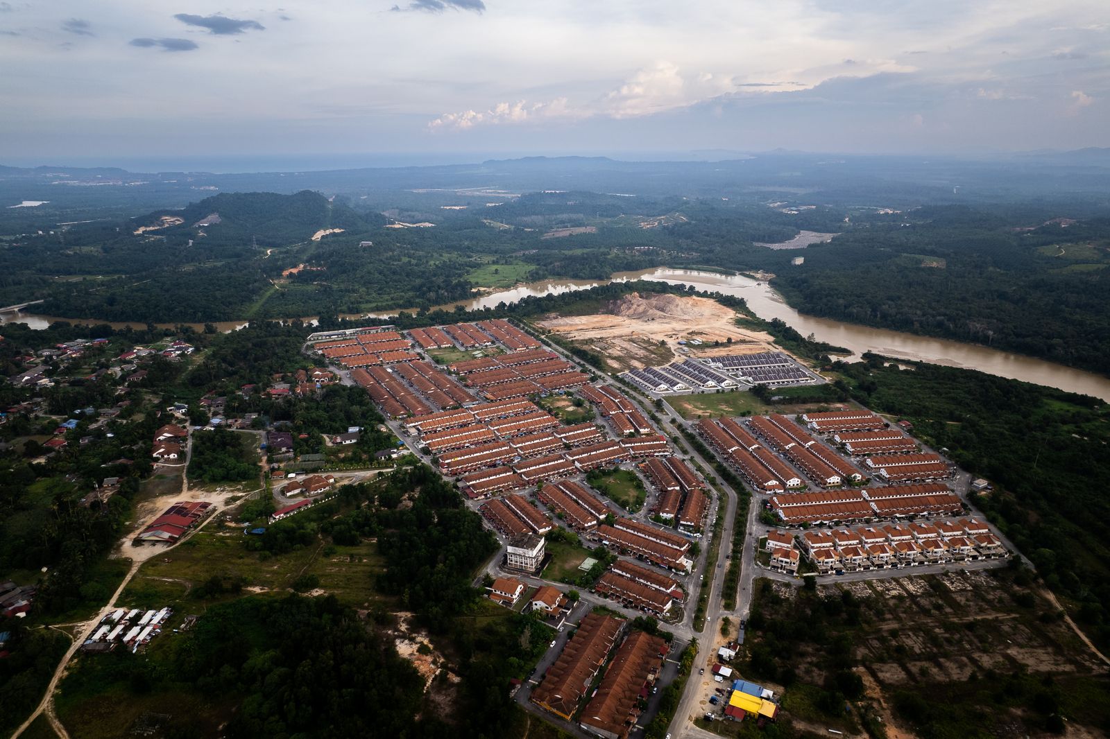 Aerial view of an expansive housing development