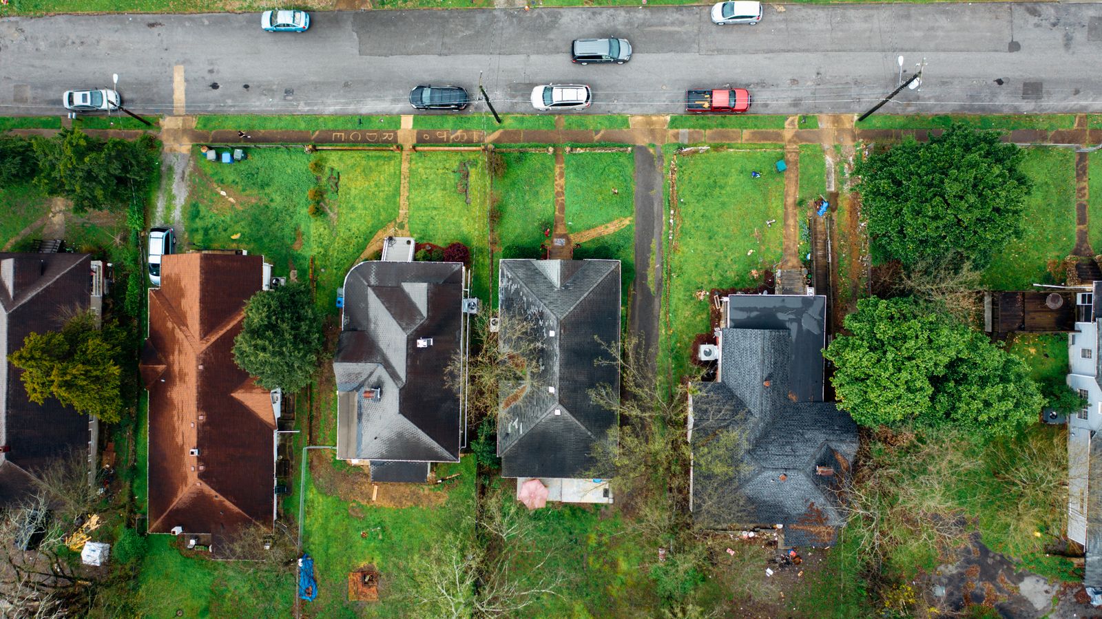 Aerial shot of suburban houses